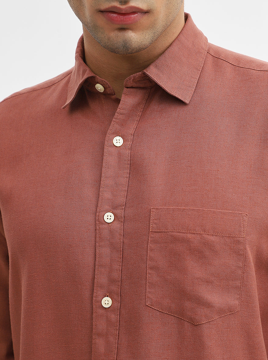 Rust Solid Slim Fit Casual Shirt | JadeBlue