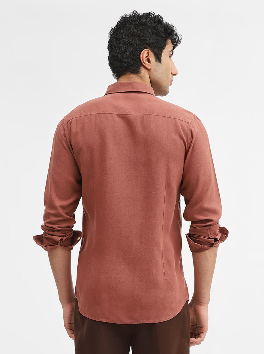 Rust Solid Slim Fit Casual Shirt | JadeBlue