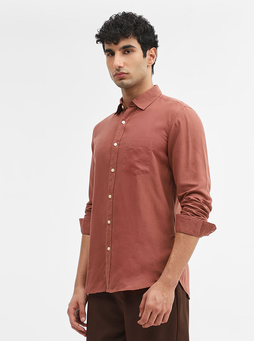 Rust Solid Slim Fit Casual Shirt | JadeBlue