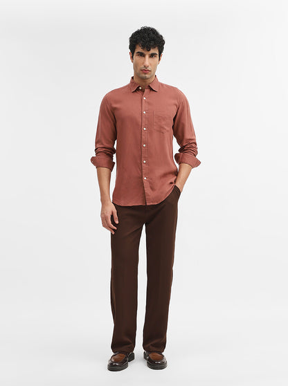 Rust Solid Slim Fit Casual Shirt | JadeBlue