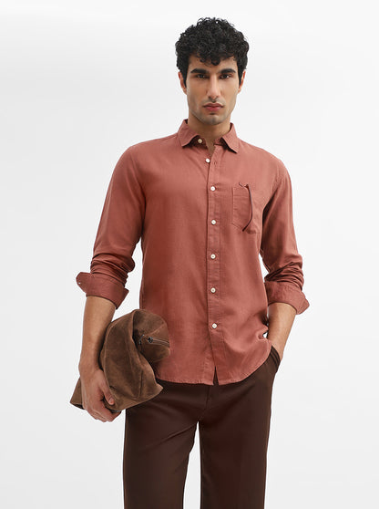 Rust Solid Slim Fit Casual Shirt | JadeBlue
