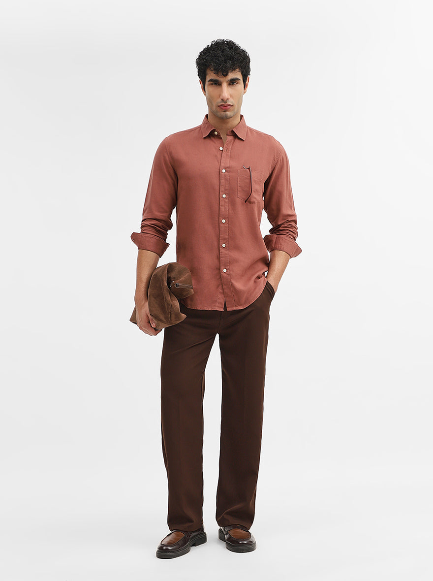Rust Solid Slim Fit Casual Shirt | JadeBlue