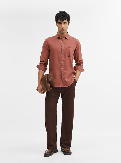 Rust Solid Slim Fit Casual Shirt | JadeBlue