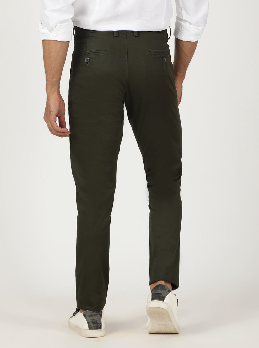 Olive Green Solid Neo Fit Casual Trouser | Greenfibre