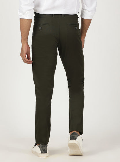 Olive Green Solid Neo Fit Casual Trouser | Greenfibre