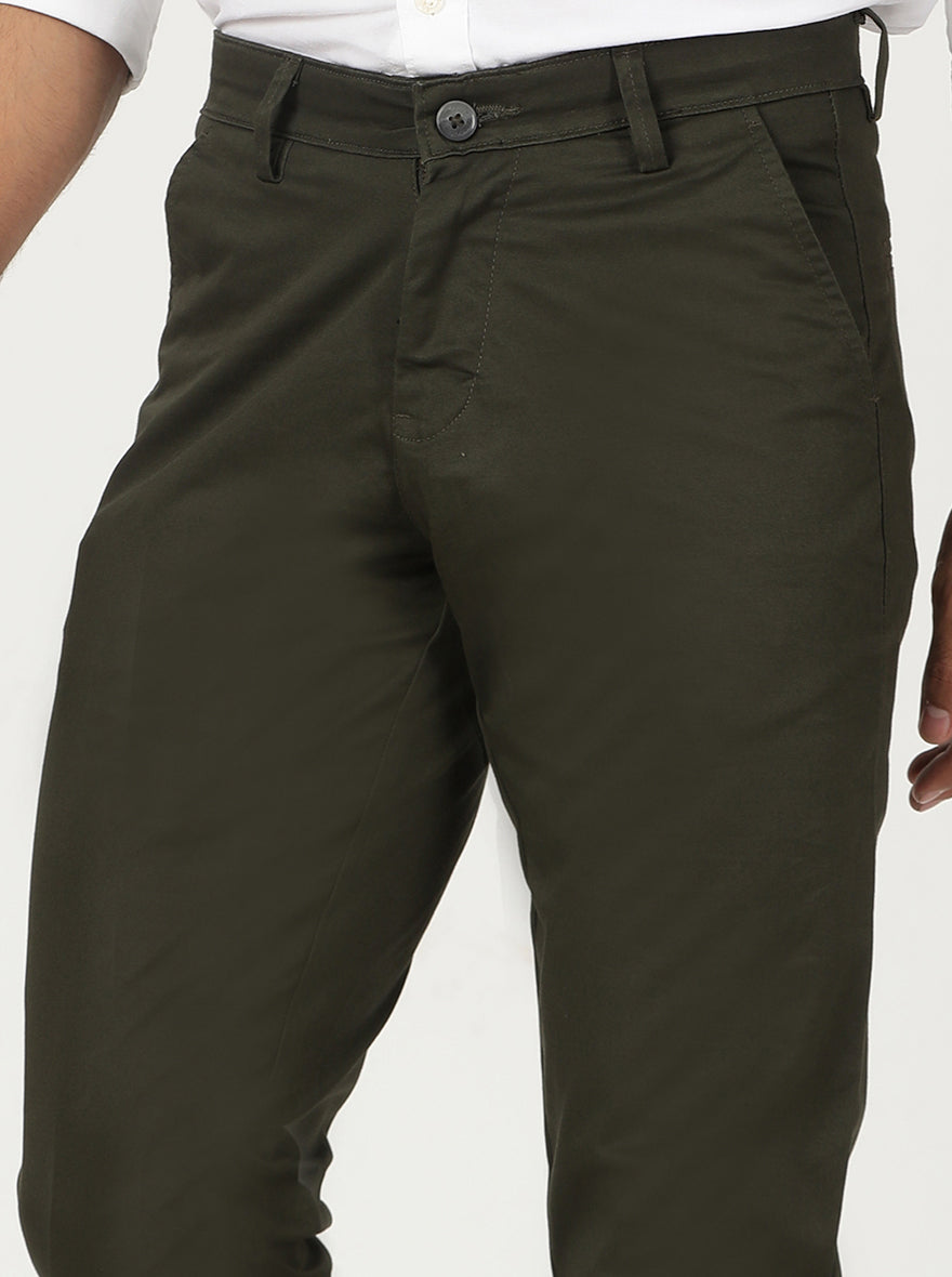 Olive Green Solid Neo Fit Casual Trouser | Greenfibre