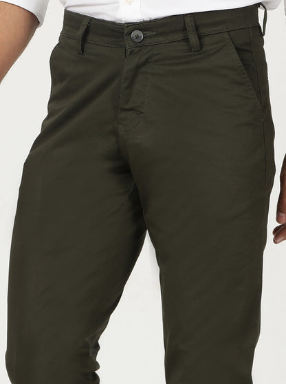 Olive Green Solid Neo Fit Casual Trouser | Greenfibre
