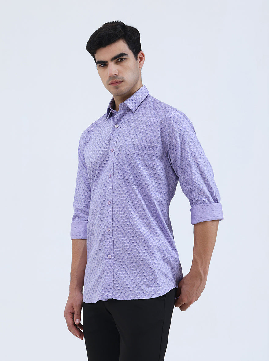 Purple Printed Smart Fit Semi Casual Shirt | Greenfibre