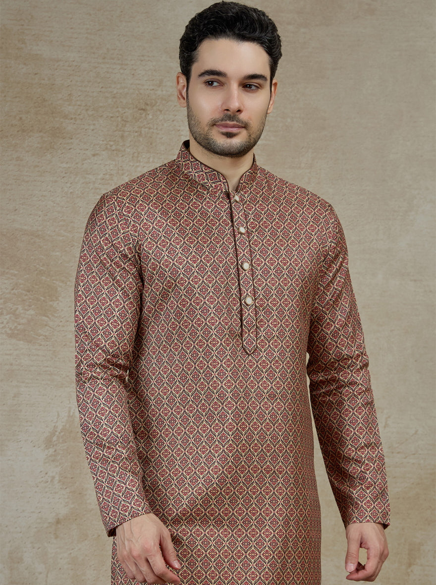Maroon & Beige Printed Kurta Pajama | Virasana
