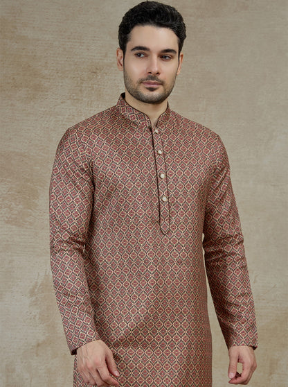 Maroon & Beige Printed Kurta Pajama | Virasana