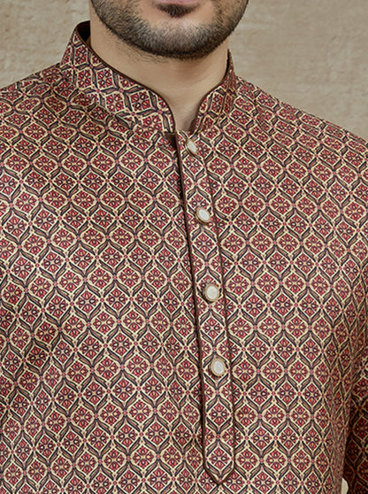 Maroon & Beige Printed Kurta Pajama | Virasana