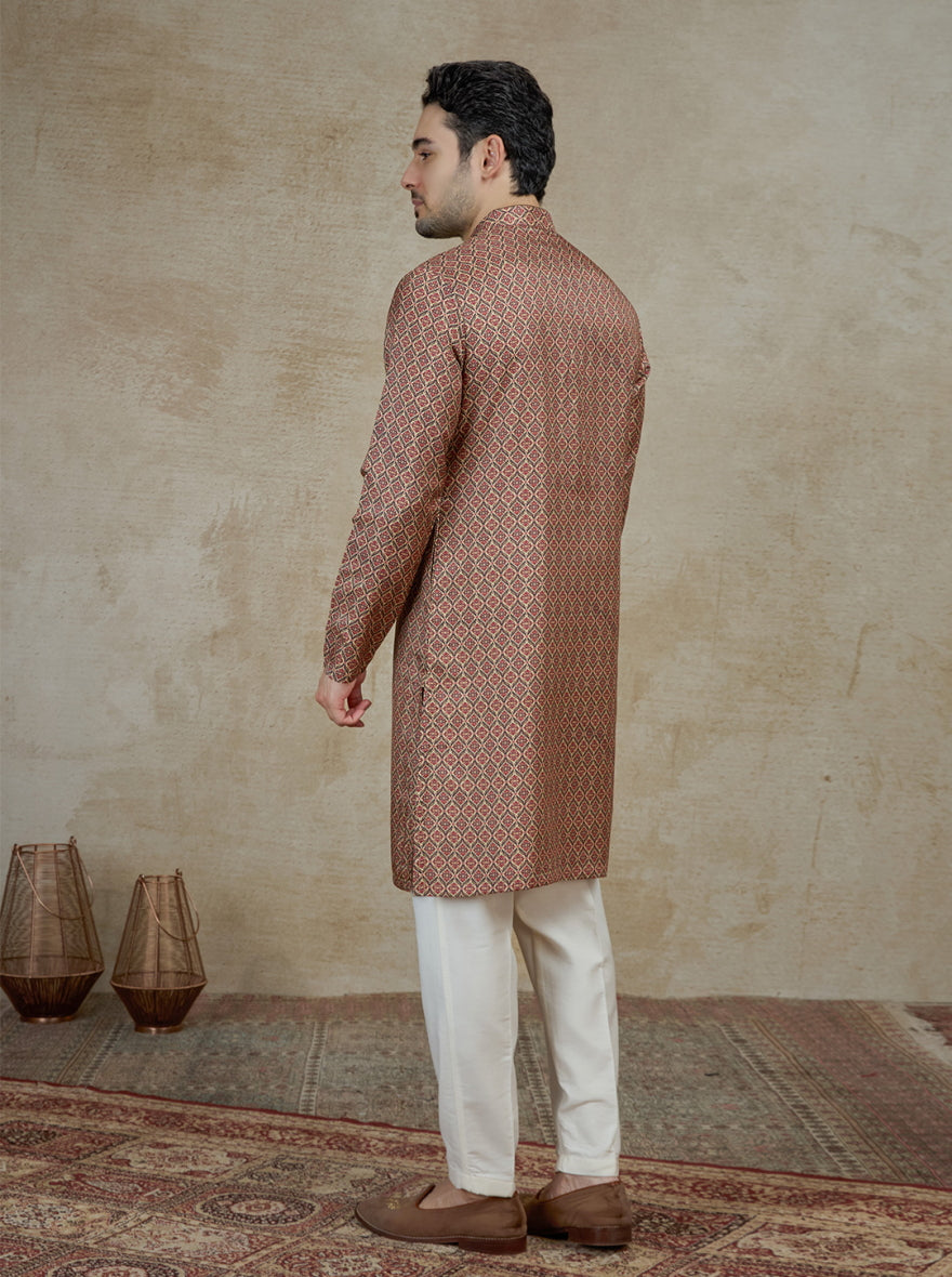 Maroon & Beige Printed Kurta Pajama | Virasana