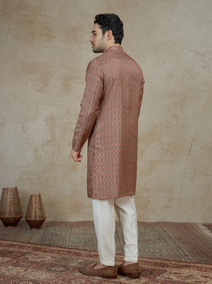 Maroon & Beige Printed Kurta Pajama | Virasana