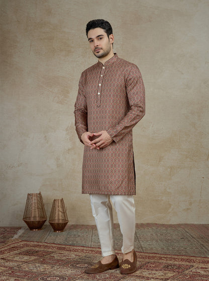 Maroon & Beige Printed Kurta Pajama | Virasana