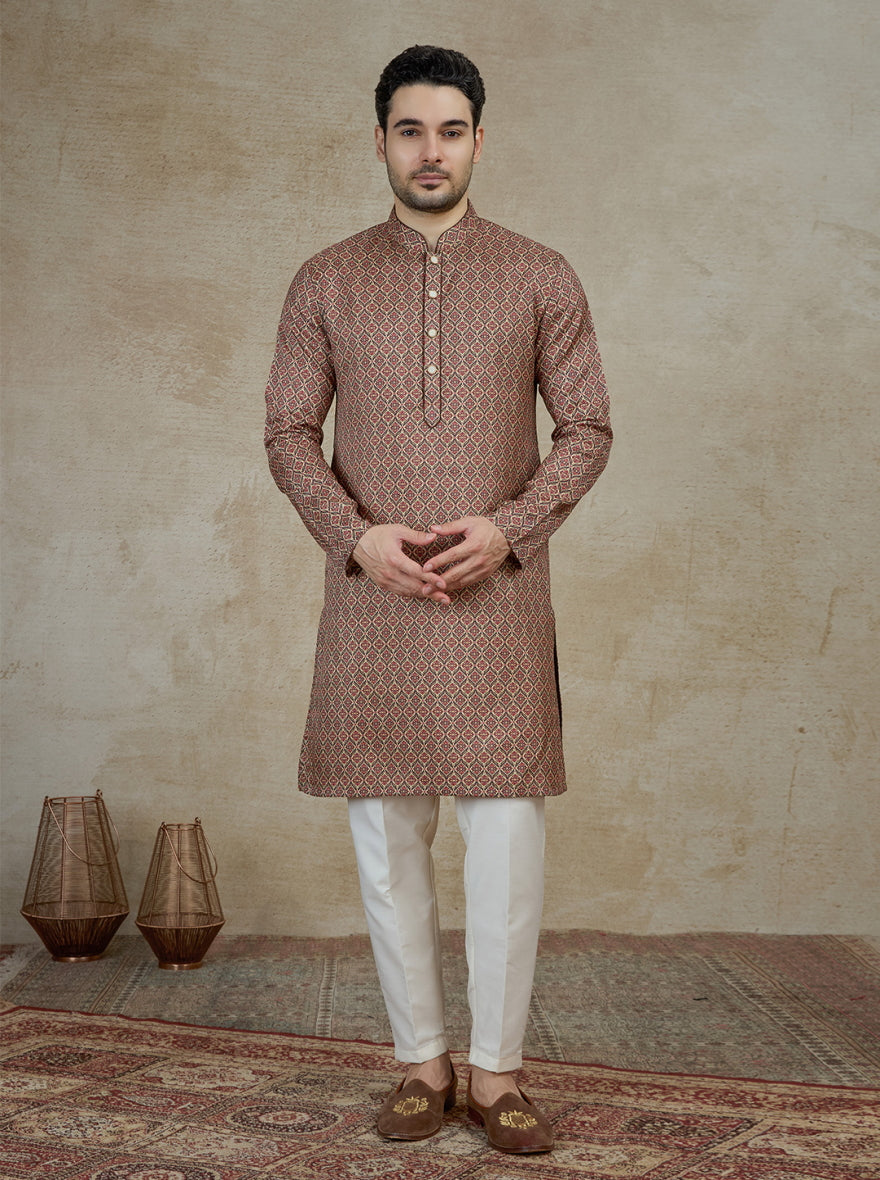 Maroon & Beige Printed Kurta Pajama | Virasana