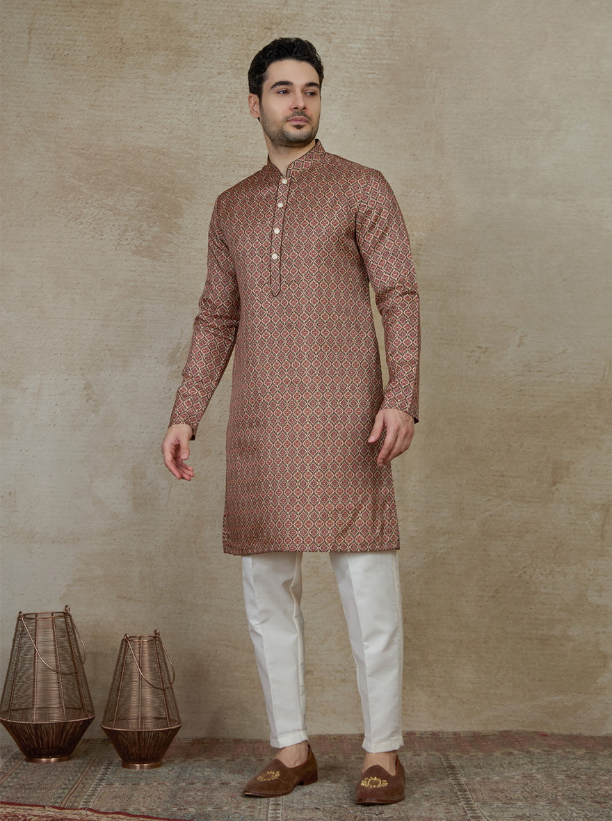 Maroon & Beige Printed Kurta Pajama | Virasana