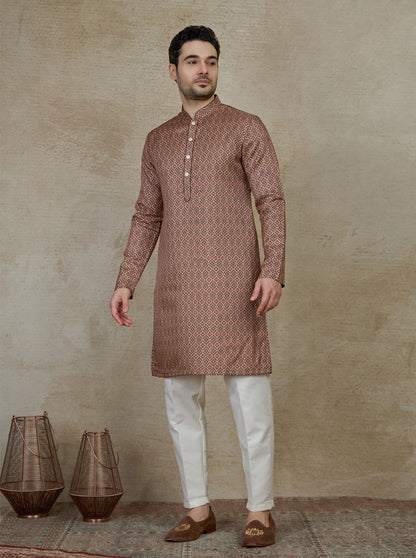 Maroon & Beige Printed Kurta Pajama | Virasana