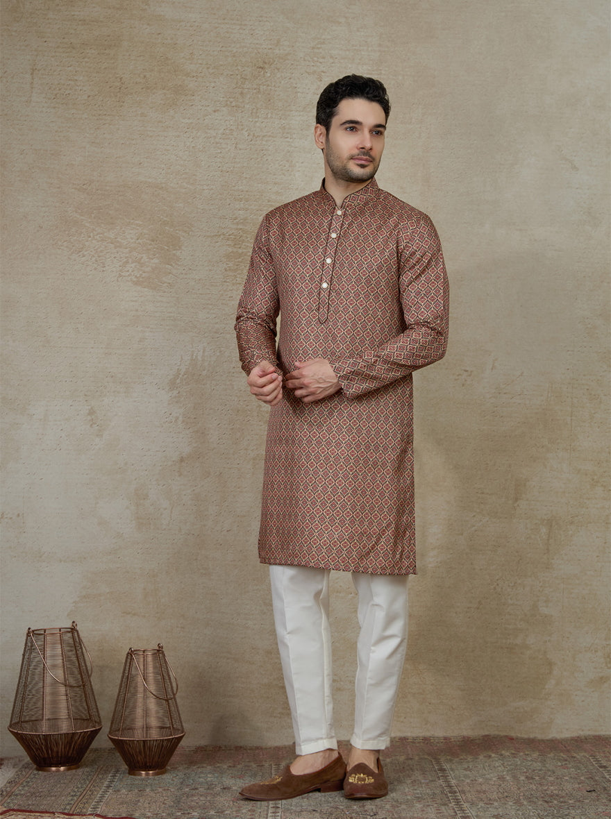 Maroon & Beige Printed Kurta Pajama | Virasana
