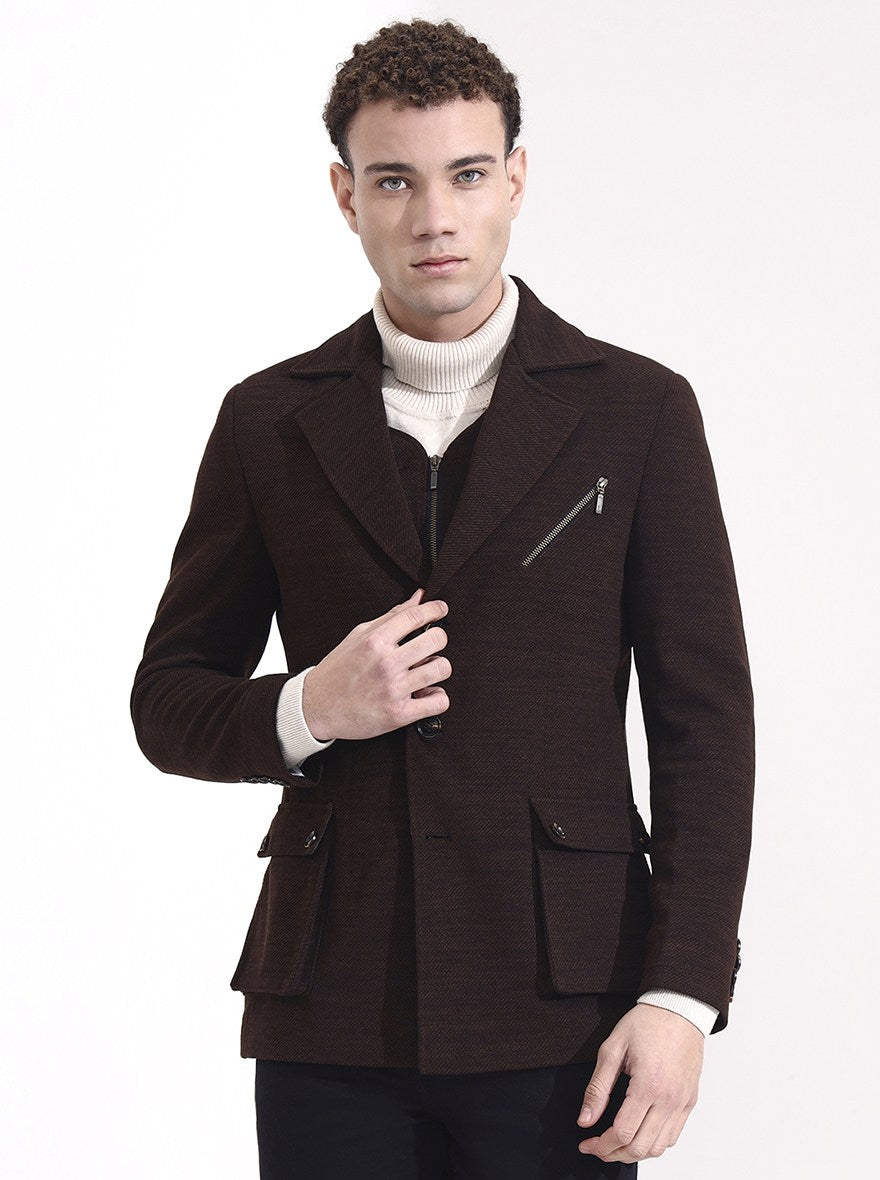 Brown Solid Regular Fit Blazer | Wyre