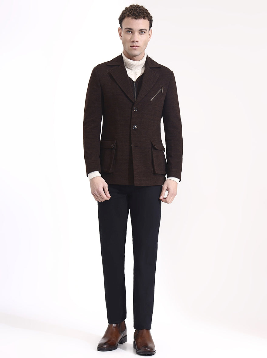 Brown Solid Regular Fit Blazer | Wyre