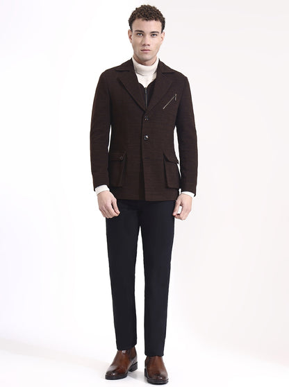 Brown Solid Regular Fit Blazer | Wyre