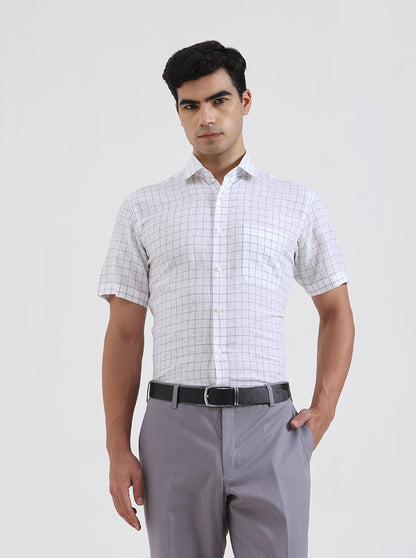 White & Grey Checked Regular Fit Formal Shirt | JadeBlue
