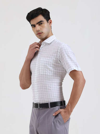 White & Grey Checked Regular Fit Formal Shirt | JadeBlue