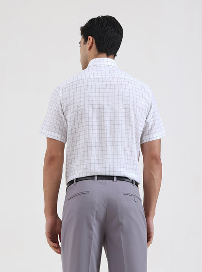 White & Grey Checked Regular Fit Formal Shirt | JadeBlue