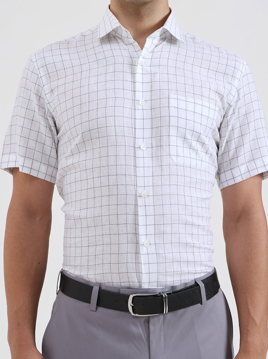 White & Grey Checked Regular Fit Formal Shirt | JadeBlue