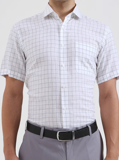 White & Grey Checked Regular Fit Formal Shirt | JadeBlue