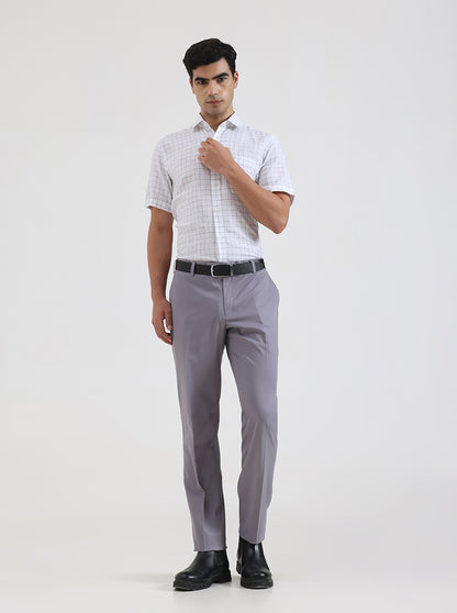 White & Grey Checked Regular Fit Formal Shirt | JadeBlue