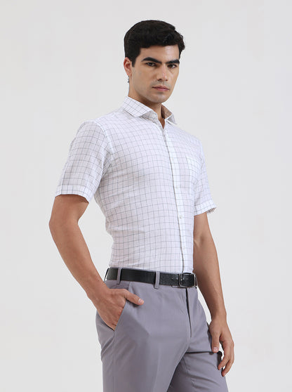 White & Grey Checked Regular Fit Formal Shirt | JadeBlue