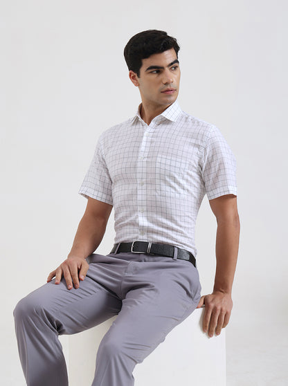 White & Grey Checked Regular Fit Formal Shirt | JadeBlue