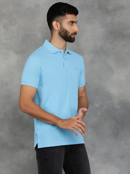 Sky Blue Solid Slim Fit Polo T-Shirt | GreenFibre