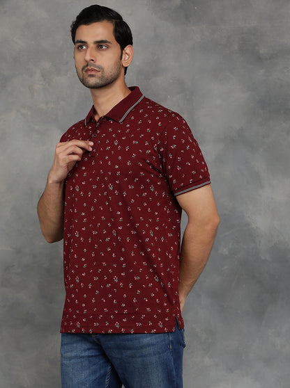 Wine Printed Slim Fit Polo T-Shirt | GreenFibre
