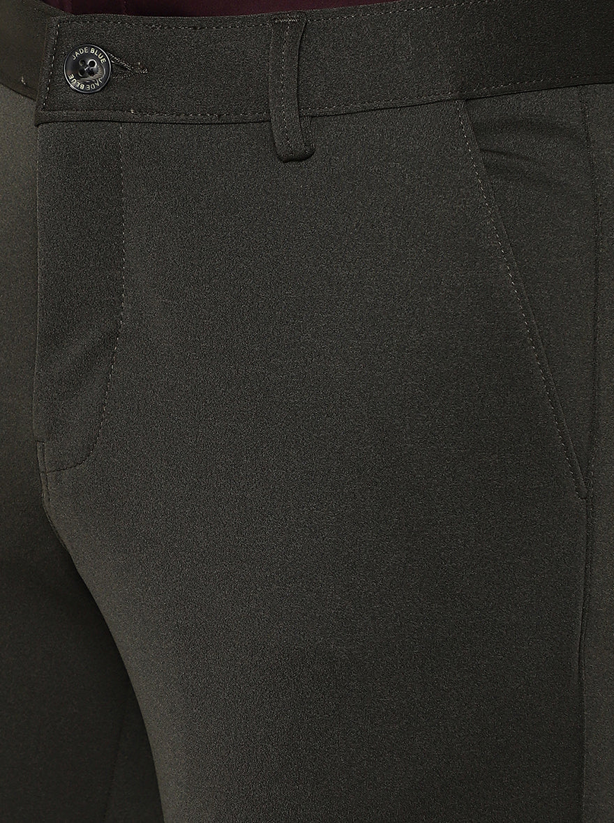 Olive Solid Slim Fit Formal Trouser | JB Studio