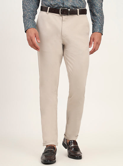 Beige Solid Slim Fit Club Wear Trouser | JB Studio