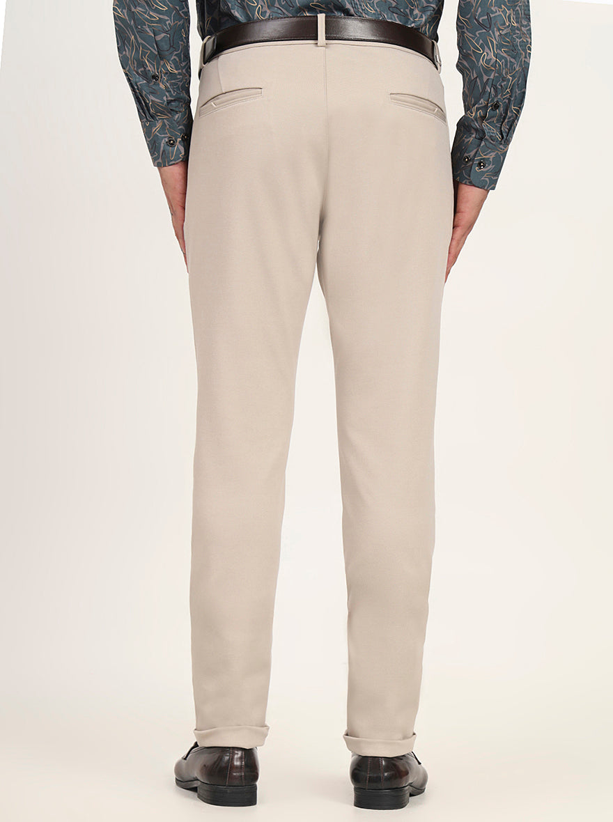 Beige Solid Slim Fit Club Wear Trouser | JB Studio