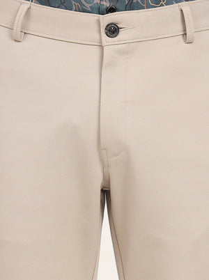 Beige Solid Slim Fit Club Wear Trouser | JB Studio
