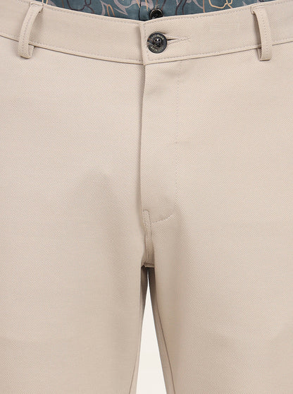 Beige Solid Slim Fit Club Wear Trouser | JB Studio