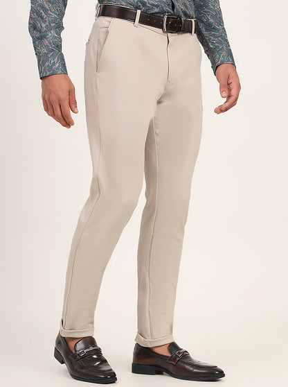 Beige Solid Slim Fit Club Wear Trouser | JB Studio