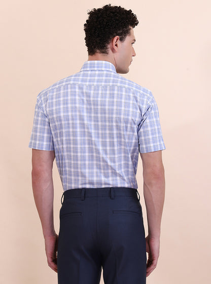 Blue & White Checked Regular Fit Formal Shirt | Greenfibre