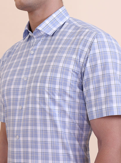 Blue & White Checked Regular Fit Formal Shirt | Greenfibre