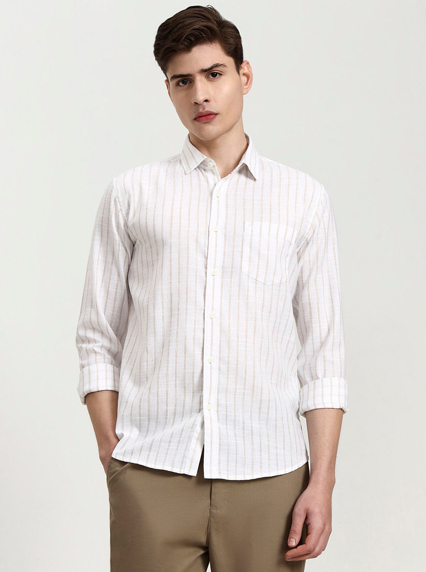 White Striped Slim Fit Casual Shirt | JadeBlue