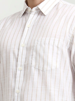 White Striped Slim Fit Casual Shirt | JadeBlue