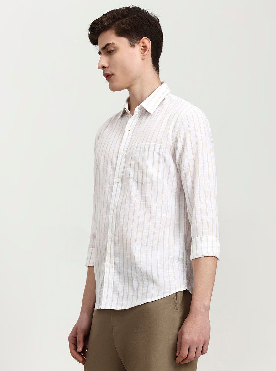 White Striped Slim Fit Casual Shirt | JadeBlue