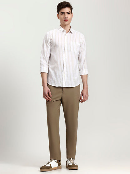 White Striped Slim Fit Casual Shirt | JadeBlue