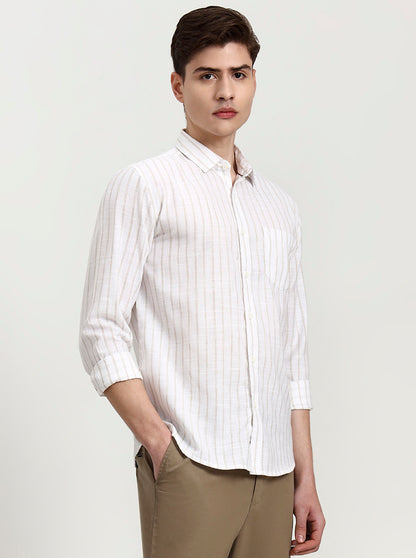 White Striped Slim Fit Casual Shirt | JadeBlue