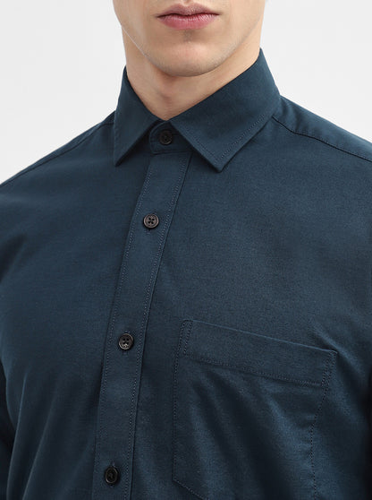 Teal Solid Tailored Fit Semi Casual Shirt | JadeBlue