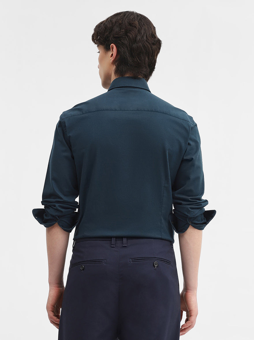 Teal Solid Tailored Fit Semi Casual Shirt | JadeBlue